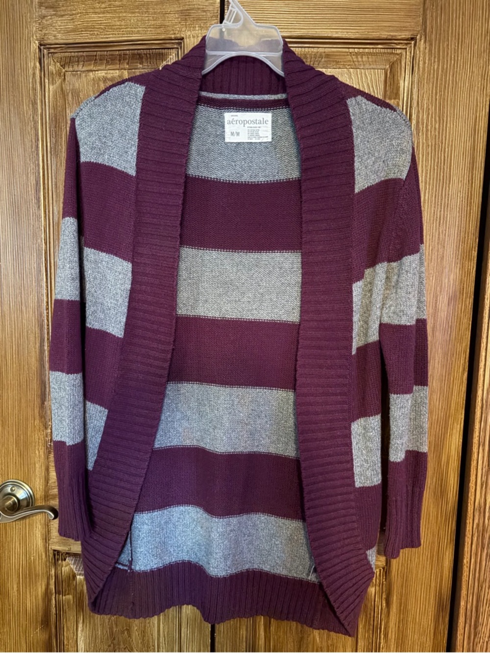 Y2K Aeropostale Plum and Gray Striped Open Cardigan